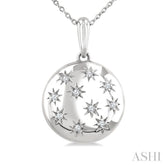 1/10 Ctw Bold Star Engraved Puffed Round Single Cut Diamond Pendant With Chain in Sterling Silver